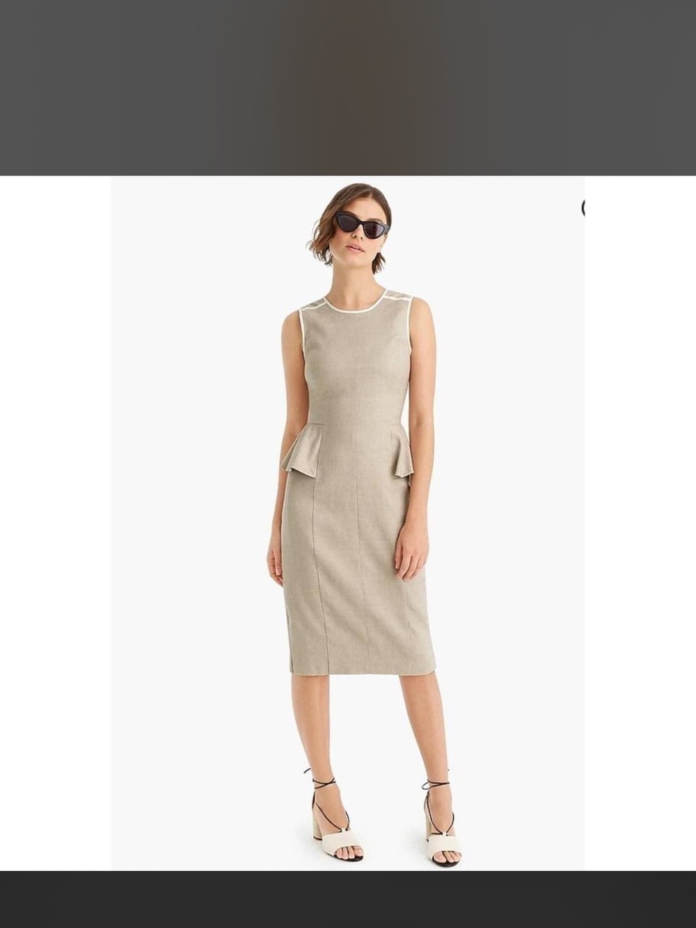 J. Crew Taupe Sleeveless Peplum Sheath Dress with White Trim - Picture 6 of 6
